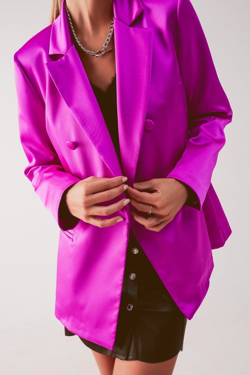 q2 women s blazer satin double breasted suit blazer in fuchsia satin double breasted suit blazer in fuchsia 39087713845506