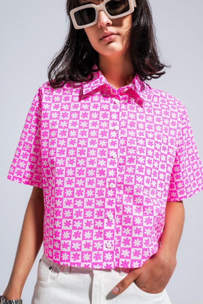 q2 women s blouse 90s cropped button through pink shirt 90s cropped button through pink shirt 39087420375298