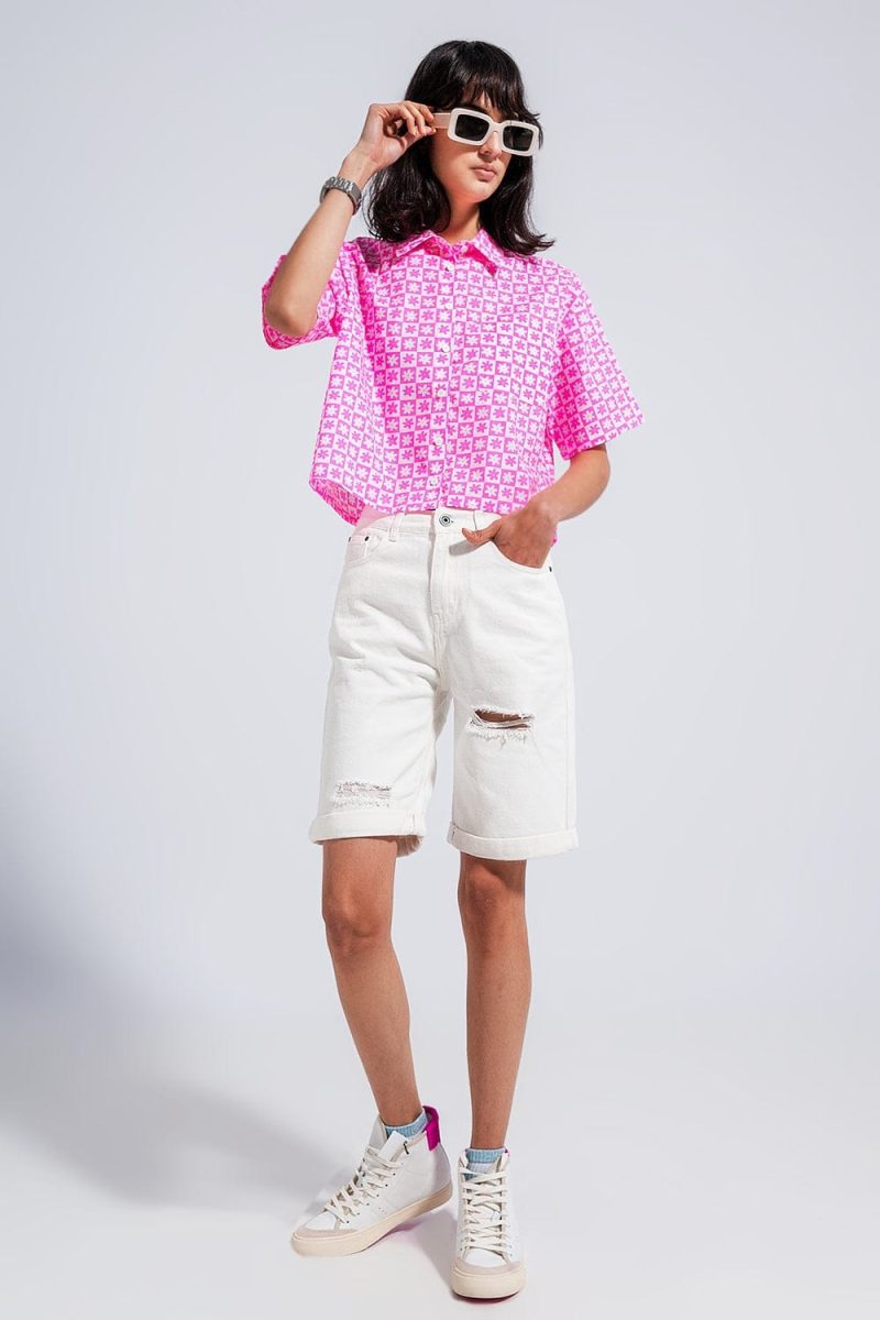 q2 women s blouse 90s cropped button through pink shirt 90s cropped button through pink shirt 39087420440834