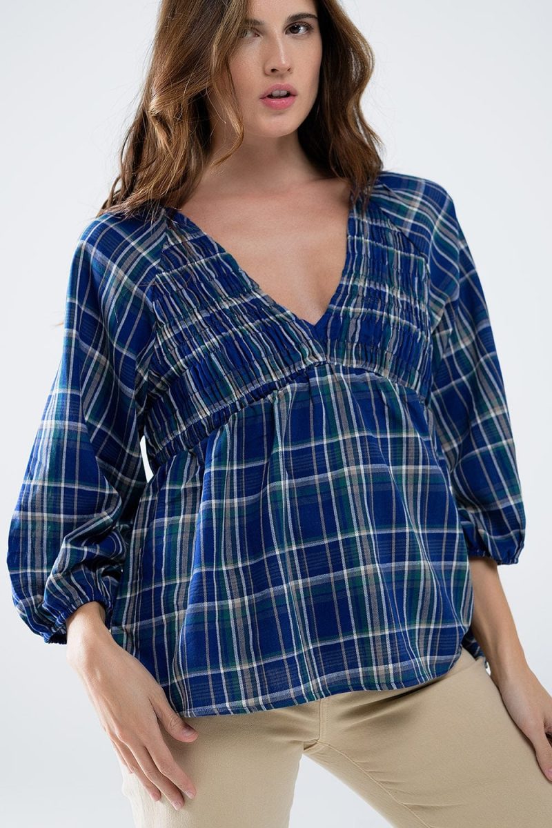 q2 women s blouse babydoll plaid shirt in blue and green babydoll plaid shirt in blue and green 42115298427138