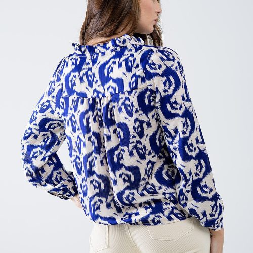 q2 women s blouse balloon sleeve abstract print blouse in navy and white balloon sleeve abstract print blouse in navy and white 42115290104066