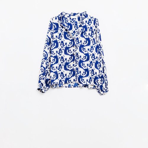 q2 women s blouse balloon sleeve abstract print blouse in navy and white balloon sleeve abstract print blouse in navy and white 42115290202370