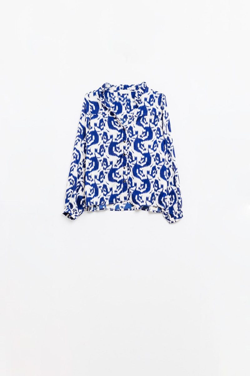 q2 women s blouse balloon sleeve abstract print blouse in navy and white balloon sleeve abstract print blouse in navy and white 42115290202370