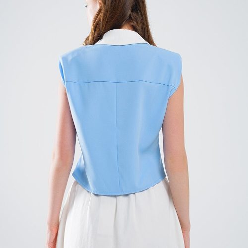 q2 women s blouse blue shirt with white seams and button up closing 41045667447042