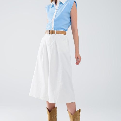 q2 women s blouse blue shirt with white seams and button up closing 41045667479810