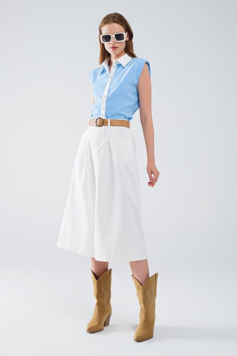 q2 women s blouse blue shirt with white seams and button up closing 41045667479810