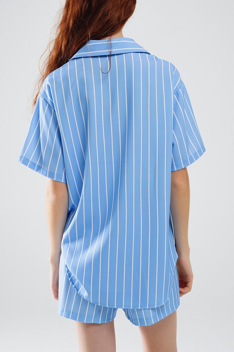 q2 women s blouse blue striped short sleeved shirt 41353111929090