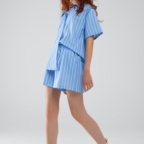 q2 women s blouse blue striped short sleeved shirt 41353111961858