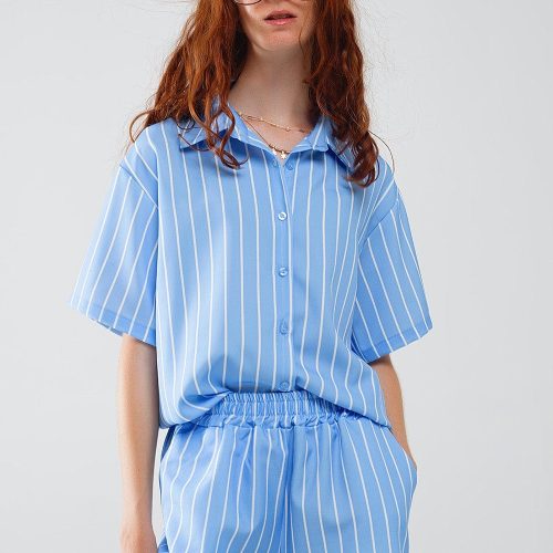 q2 women s blouse blue striped short sleeved shirt 41353111994626