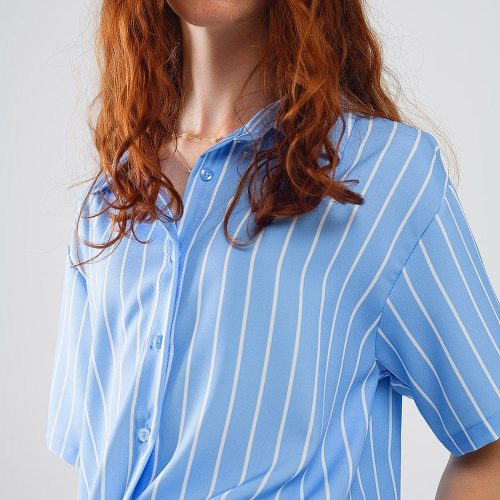 q2 women s blouse blue striped short sleeved shirt 41353112027394