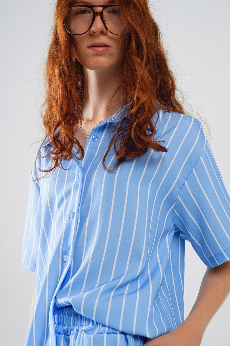 q2 women s blouse blue striped short sleeved shirt 41353112027394