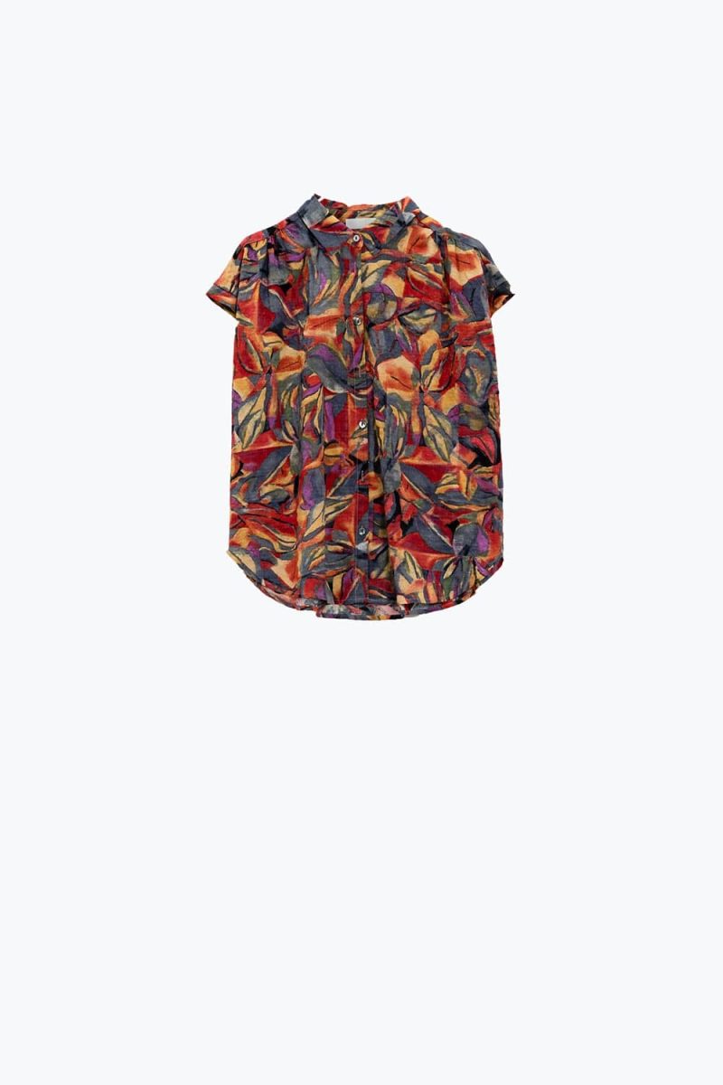 q2 women s blouse button up relaxed blouse with short sleeves in red multicolor flower print 40657676960002