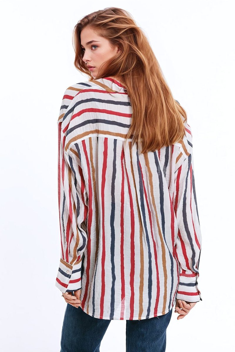 q2 women s blouse chiffon long sleeve shirt with multicolor stripes red and navy chiffon long sleeve shirt with multicolor stripes red and navy 40657678991618