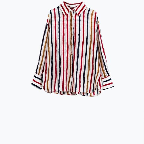 q2 women s blouse chiffon long sleeve shirt with multicolor stripes red and navy chiffon long sleeve shirt with multicolor stripes red and navy 40657679024386