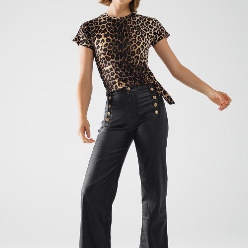 q2 women s blouse leopard print spandex t shirt with bow detail leopard print spandex t shirt with bow detail 41881167724802