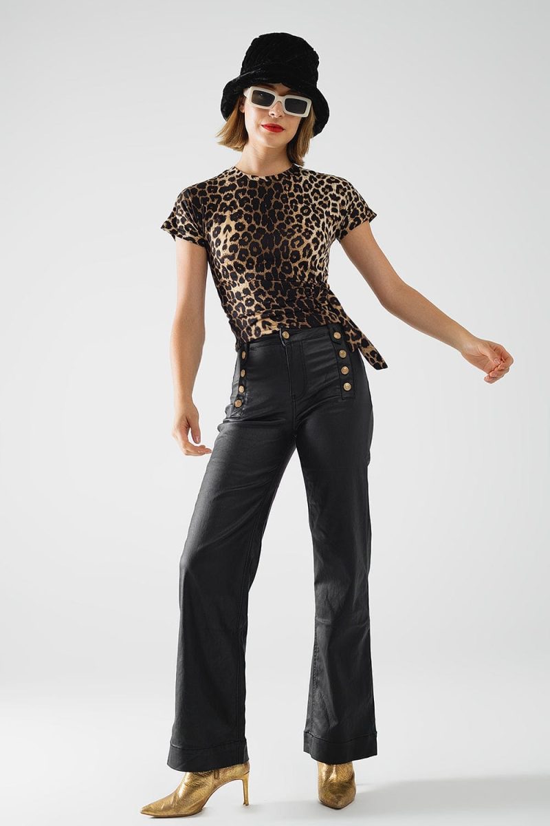 q2 women s blouse leopard print spandex t shirt with bow detail leopard print spandex t shirt with bow detail 41881167724802