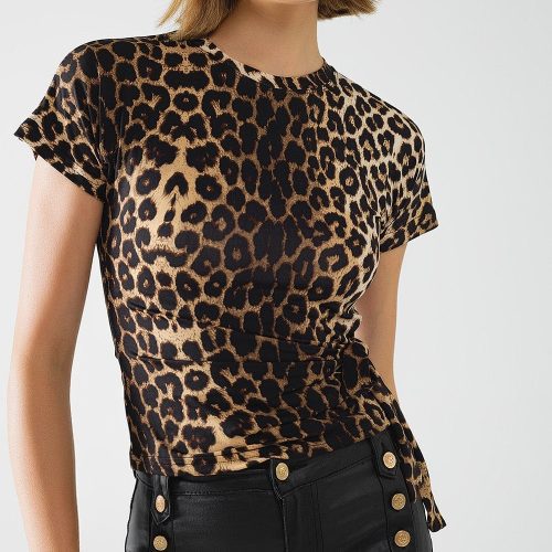 q2 women s blouse leopard print spandex t shirt with bow detail leopard print spandex t shirt with bow detail 41881167757570