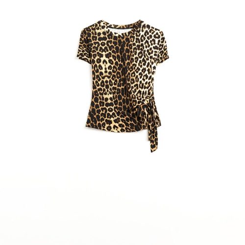 q2 women s blouse leopard print spandex t shirt with bow detail leopard print spandex t shirt with bow detail 41881167823106