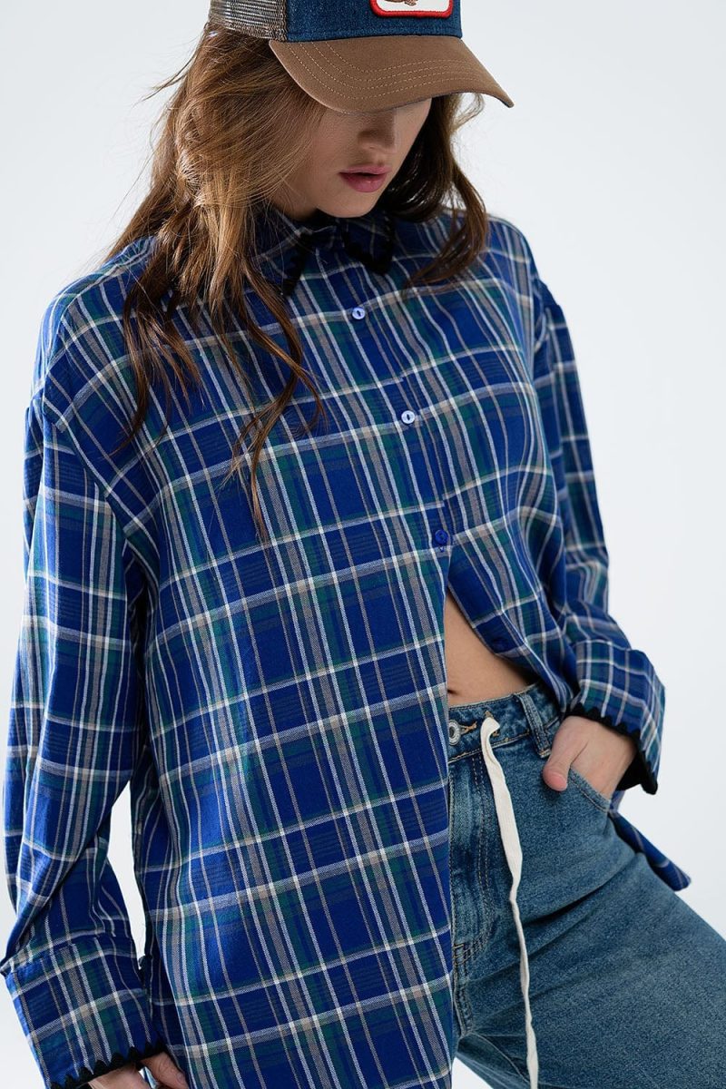 q2 women s blouse lumberjack oversized shirt in blue lumberjack oversized shirt in blue 42115294396674