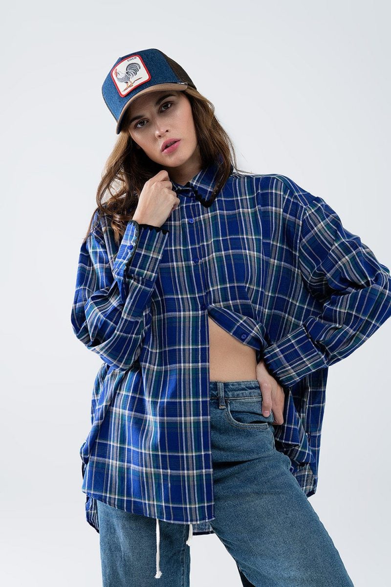 q2 women s blouse lumberjack oversized shirt in blue lumberjack oversized shirt in blue 42115294429442