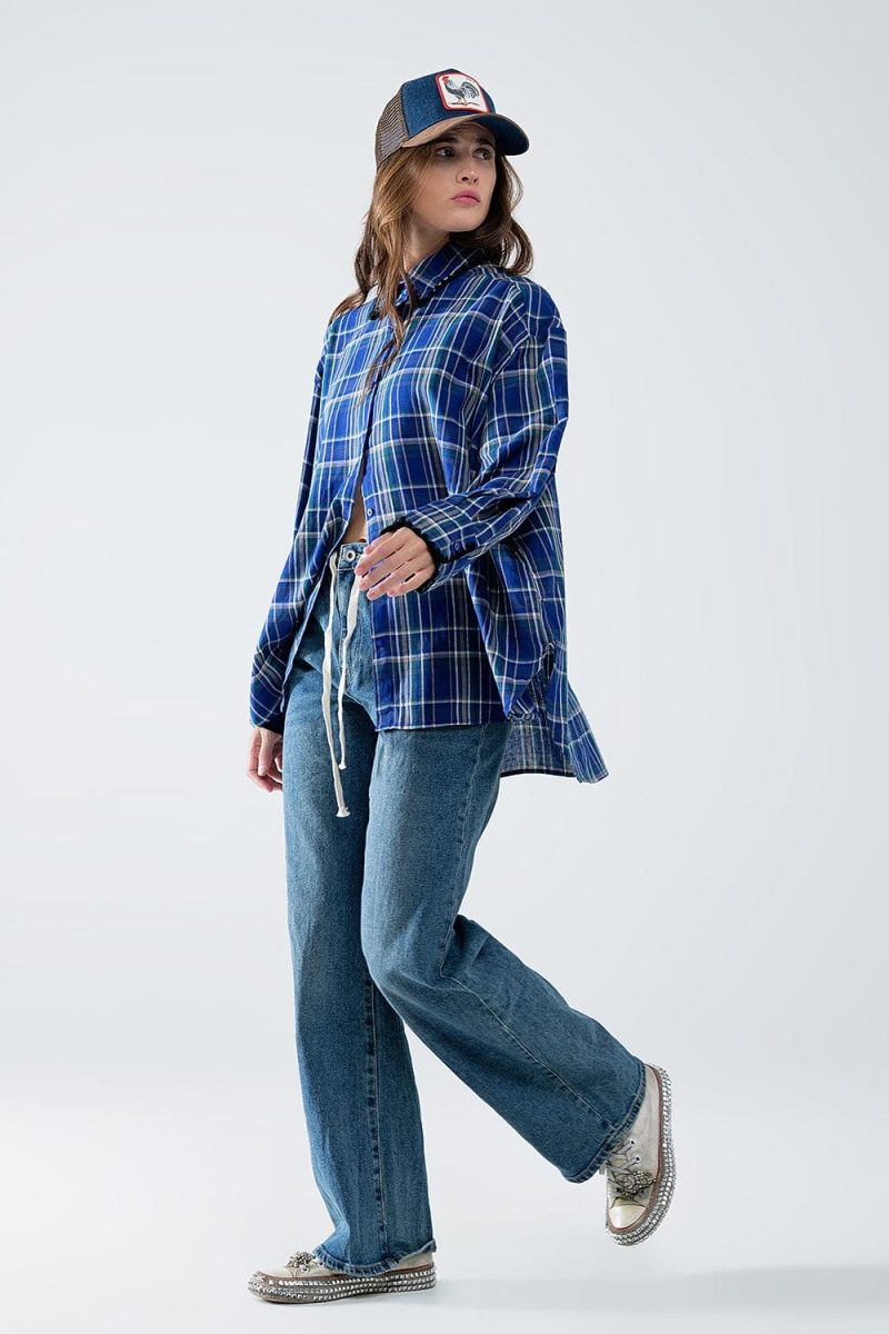 q2 women s blouse lumberjack oversized shirt in blue lumberjack oversized shirt in blue 42115294462210