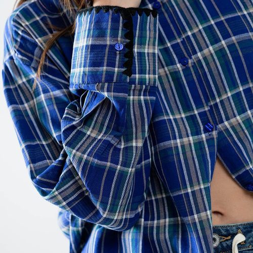 q2 women s blouse lumberjack oversized shirt in blue lumberjack oversized shirt in blue 42115294527746