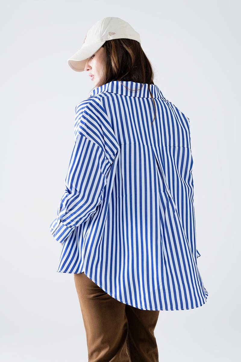 q2 women s blouse poplin shirt with vertical stripes in blue and chest pocket poplin shirt with vertical stripes in blue and chest pocket 42115317858562