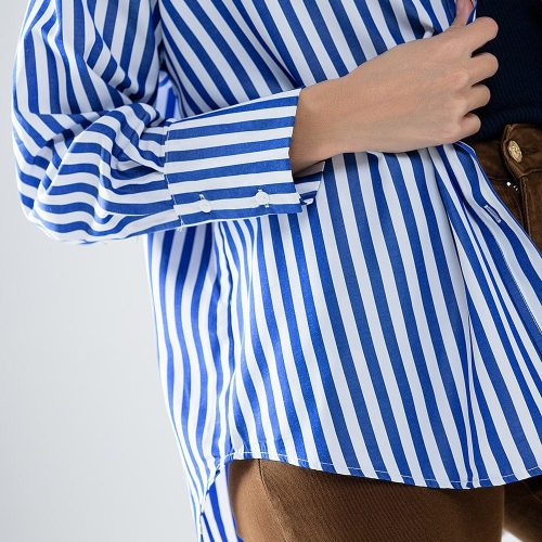 q2 women s blouse poplin shirt with vertical stripes in blue and chest pocket poplin shirt with vertical stripes in blue and chest pocket 42115317956866