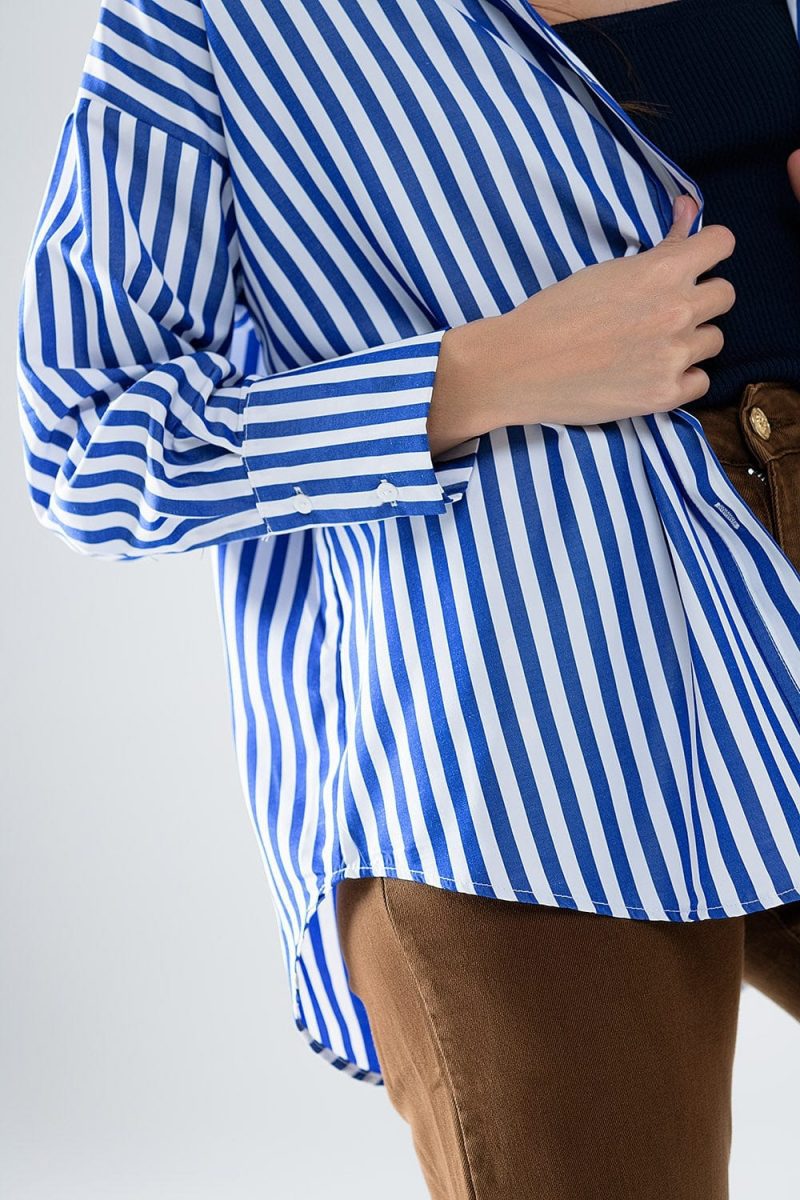 q2 women s blouse poplin shirt with vertical stripes in blue and chest pocket poplin shirt with vertical stripes in blue and chest pocket 42115317956866