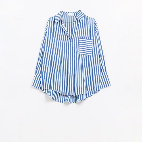 q2 women s blouse poplin shirt with vertical stripes in blue and chest pocket poplin shirt with vertical stripes in blue and chest pocket 42115317989634