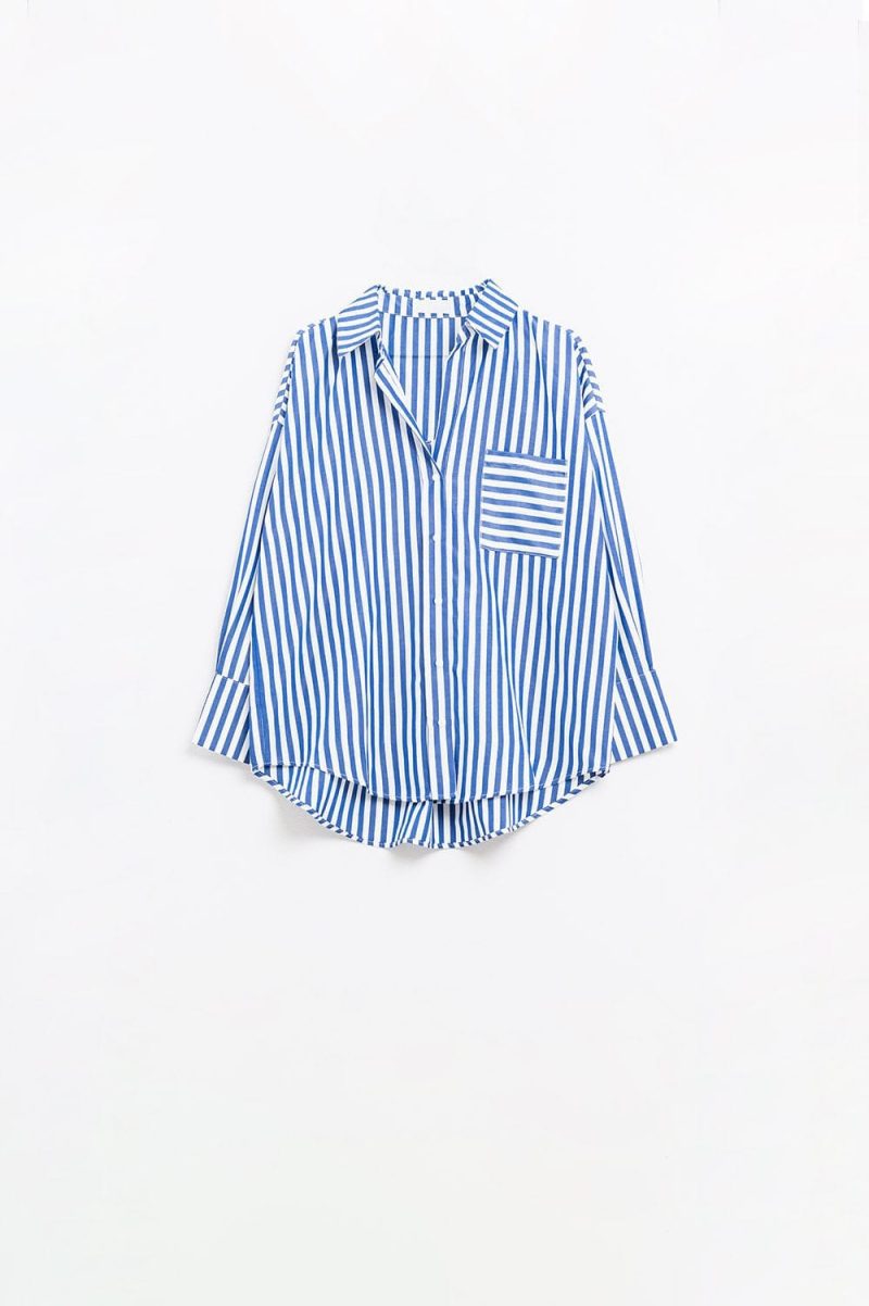 q2 women s blouse poplin shirt with vertical stripes in blue and chest pocket poplin shirt with vertical stripes in blue and chest pocket 42115317989634