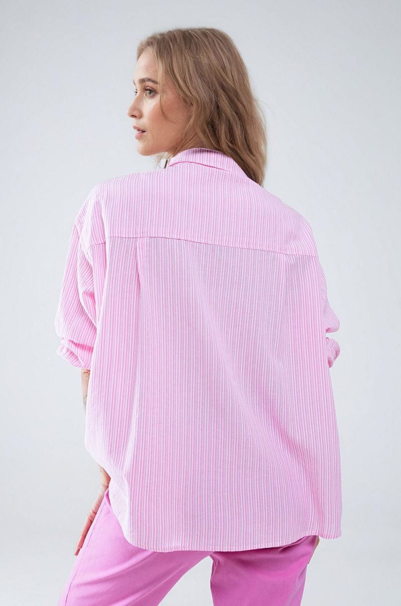 q2 women s blouse relaxed thin stripe shirt in pink relaxed thin stripe shirt in pink 40897558479106