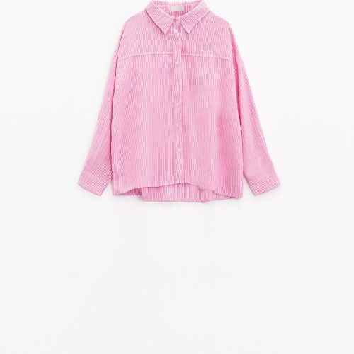 q2 women s blouse relaxed thin stripe shirt in pink relaxed thin stripe shirt in pink 40897558544642