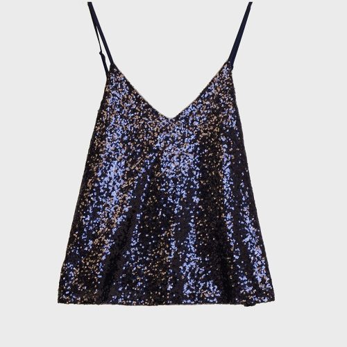 q2 women s blouse spaguetti strap top with deep v neckline in navy sequins 40019330564354