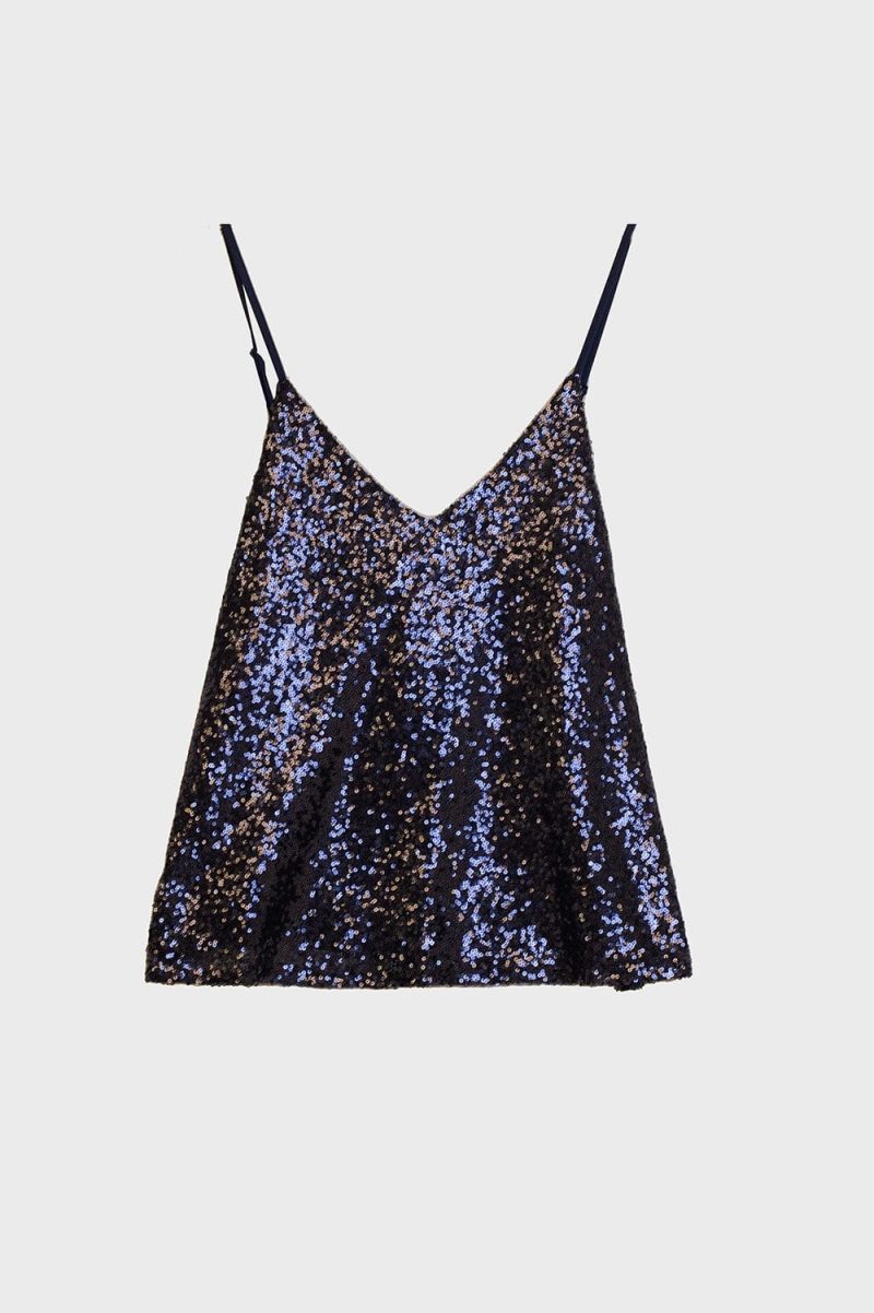 q2 women s blouse spaguetti strap top with deep v neckline in navy sequins 40019330564354