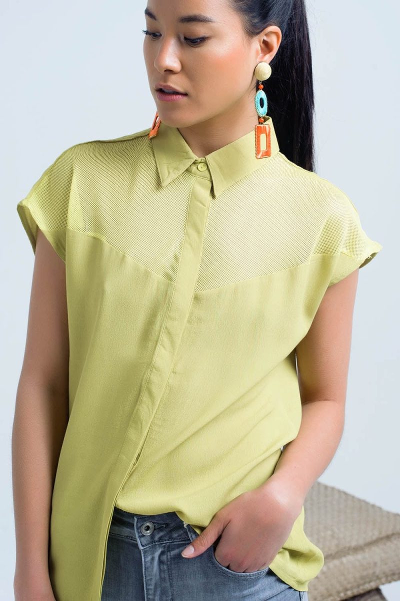 q2 women s blouse yellow shirt with mesh detail 39086783267074