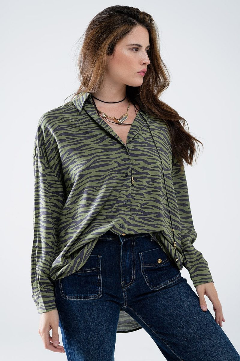 q2 women s blouse zebra printed shirt in green zebra printed shirt in green 42115303112962