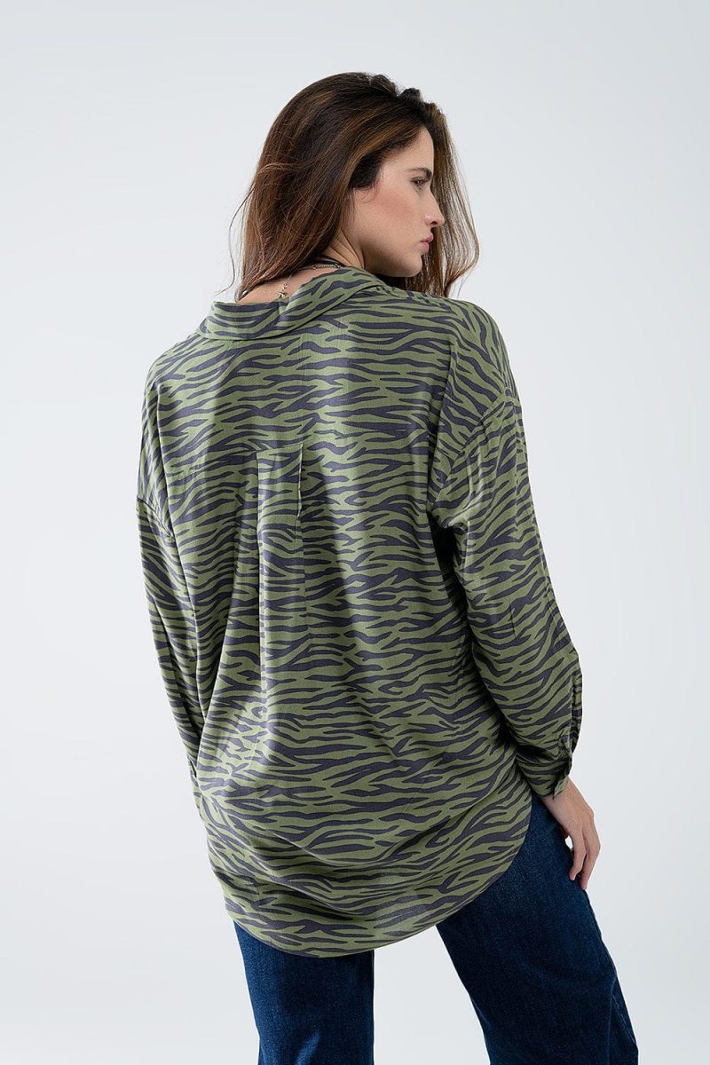 q2 women s blouse zebra printed shirt in green zebra printed shirt in green 42115303145730