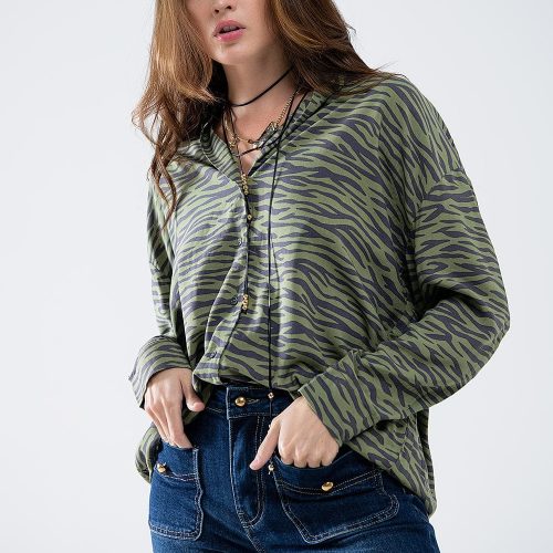 q2 women s blouse zebra printed shirt in green zebra printed shirt in green 42115303211266