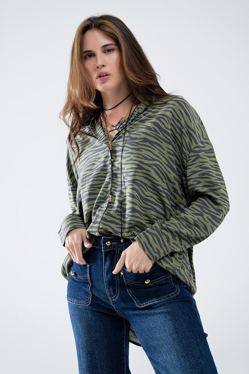 q2 women s blouse zebra printed shirt in green zebra printed shirt in green 42115303211266