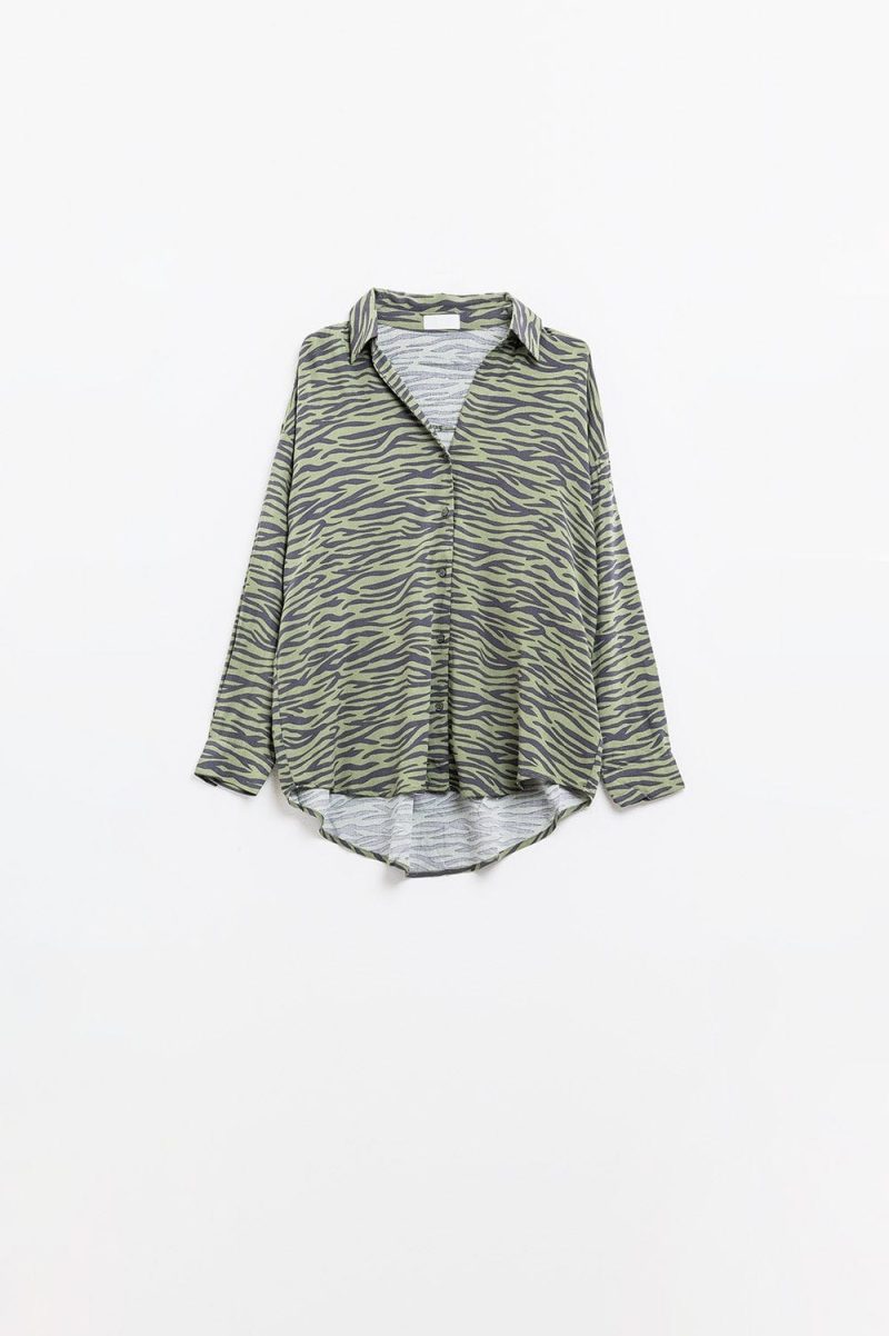 q2 women s blouse zebra printed shirt in green zebra printed shirt in green 42115303244034