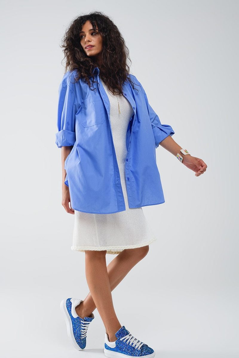 q2 women s blouses super oversized high low shirt in blue super oversized high low shirt in blue 41158949765378