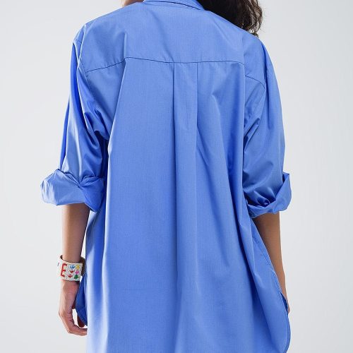 q2 women s blouses super oversized high low shirt in blue super oversized high low shirt in blue 41158949863682