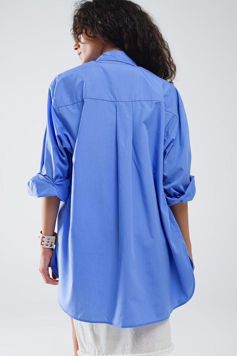 q2 women s blouses super oversized high low shirt in blue super oversized high low shirt in blue 41158949863682