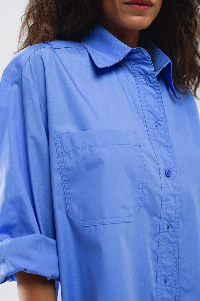 q2 women s blouses super oversized high low shirt in blue super oversized high low shirt in blue 41158949896450