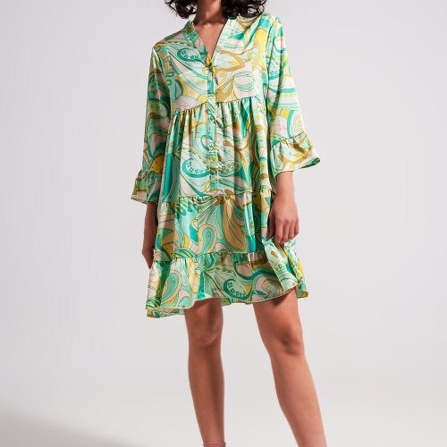 q2 women s dress 3 4 sleeve mini dress in green 3 4 sleeve mini dress in green 39087400780034