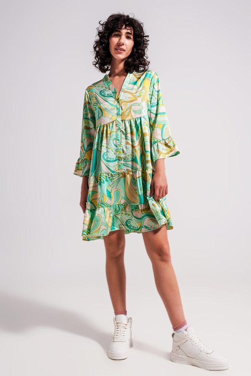 q2 women s dress 3 4 sleeve mini dress in green 3 4 sleeve mini dress in green 39087400780034