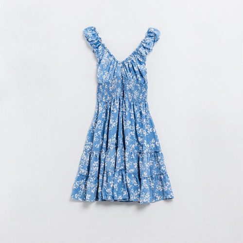 q2 women s dress blue short dress with white floral print and elastic waist blue short dress with white floral print and elastic waist 41301052195074