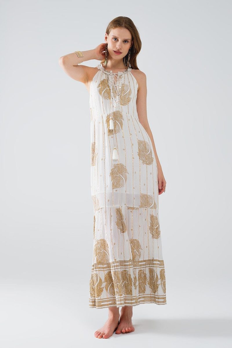 q2 women s dress boho maxi chiffon dress with gold flower print boho maxi chiffon dress with gold flower print 40999402340610