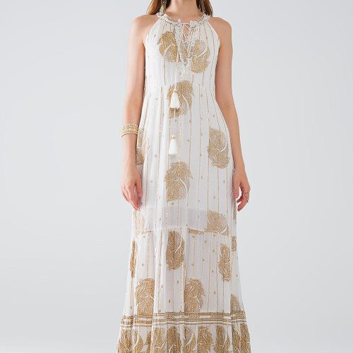 q2 women s dress boho maxi chiffon dress with gold flower print boho maxi chiffon dress with gold flower print 40999402373378